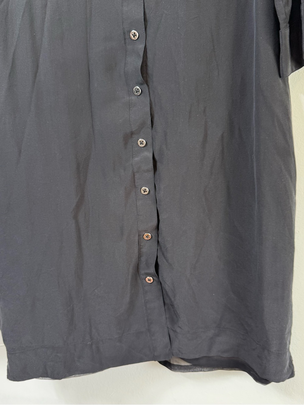 WHBM 100% Silk Black Button Down Utility Shirt Dress Size 10 LBD Work Minimalist - Picture 2 of 7